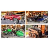 '15 Chevy 2500, Polaris Slingshot, Harley Davidson Motorcycles, Box Trailer, Camper, Bobcat Skid Steer, Kawasaki Mule, Dixie Chopper Mower, Woodworking Tools, More!